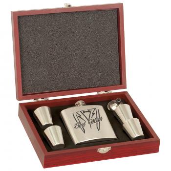 FSK11 - 6 oz. Stainless Steel Flask Set in Wood Presentation Box