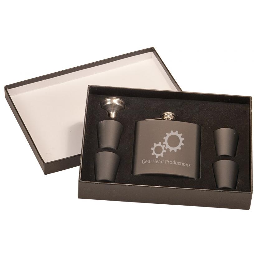 FSK651SETA - 6 oz. Stainless Steel Flask Set in Black Presentation Box